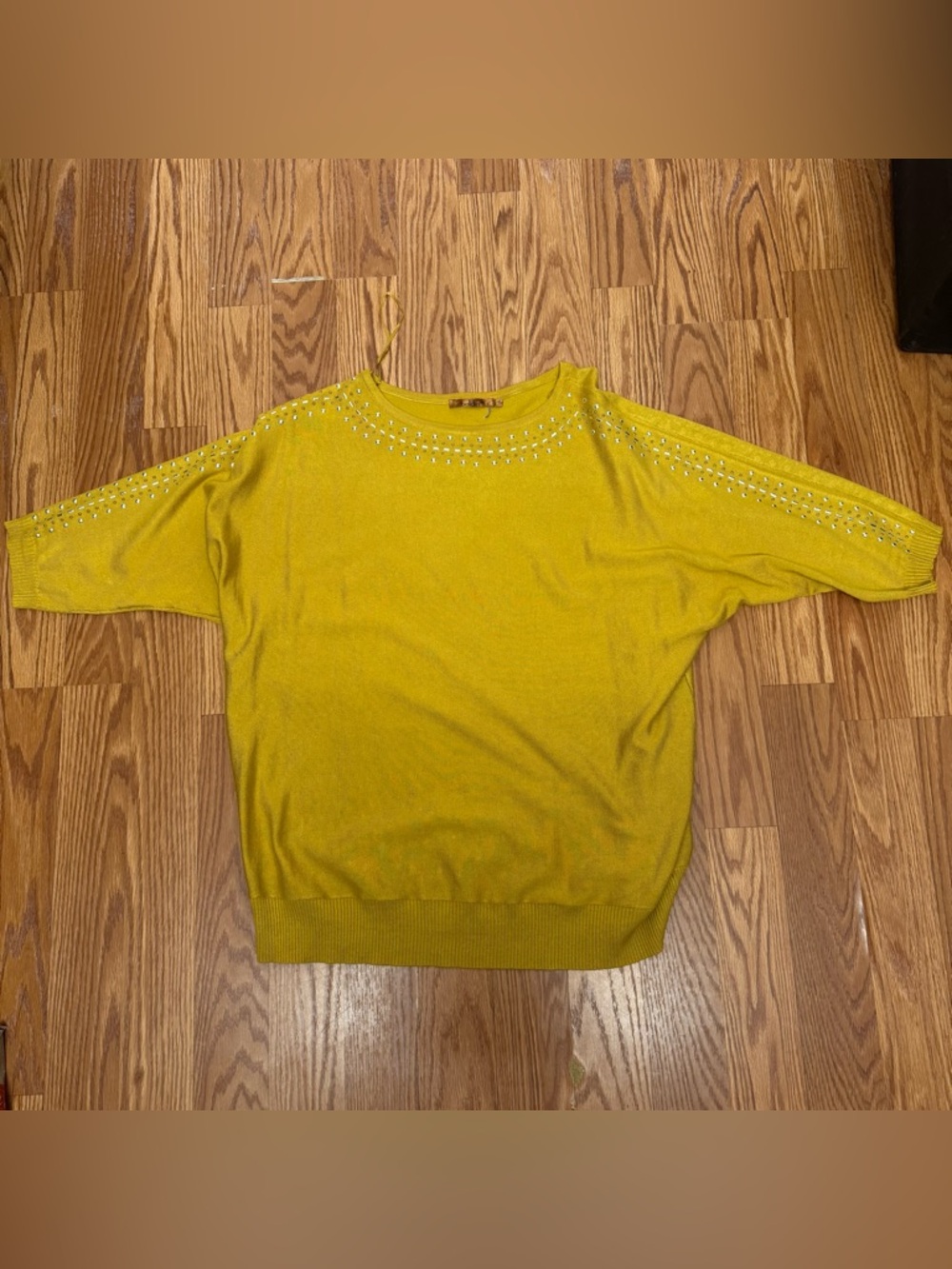 Belldini Mustard Knit Top Studded Embellished Chic Fall Sweater Size 1X